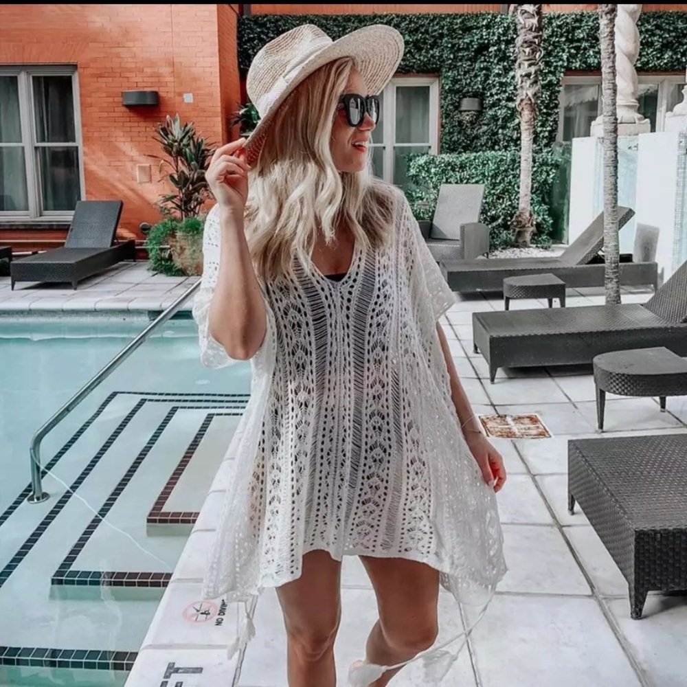 SOLD OUT Ivory Crochet Knit Tunic Swim Beach Coverup - Picture 2 of 2